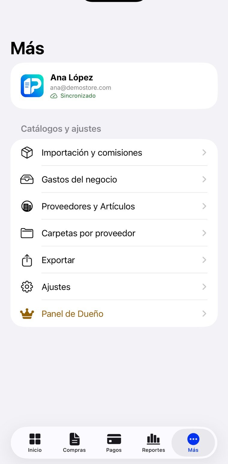Catálogos, importación, exportar y panel de dueño