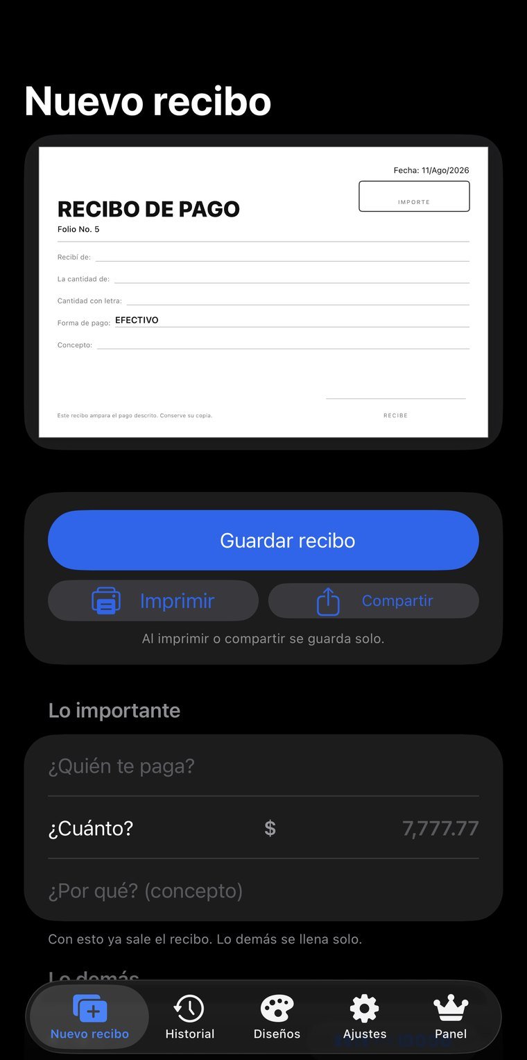 El recibo se arma mientras capturas: quién, cuánto y por qué