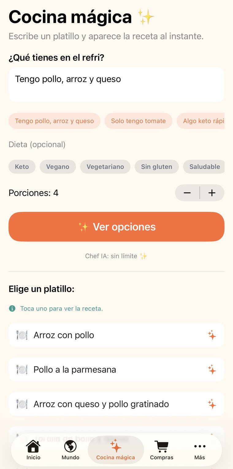 Cocina mágica: escribes lo que tienes y salen opciones